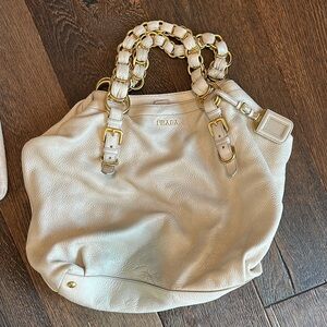 Prada Cream Shoulder Bag with Braided Handle